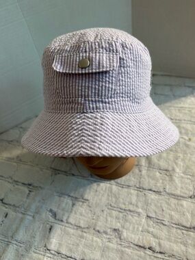 URBAN OUTFITTERS LAVENDER GINGHAM STRIPPED COTTON BLEND BUCKET HAT WITH POCKET